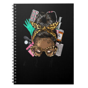 Cuaderno Moño Desordenado Africano Cabello Liso Gafas Leopa