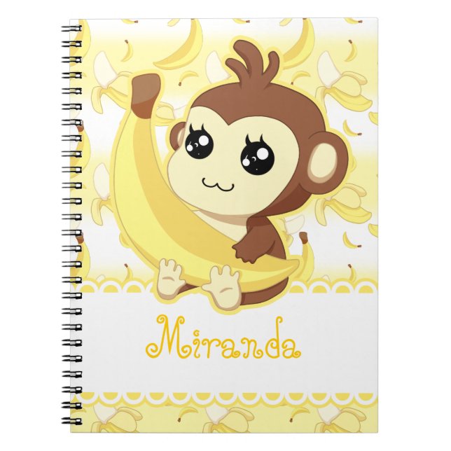 Cuaderno Mono lindo de Kawaii que sostiene el plátano (Frente)