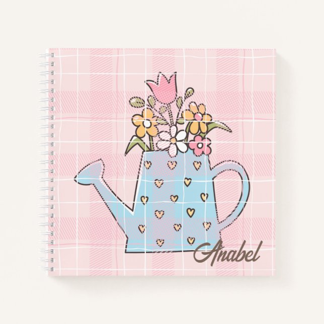 Cuaderno Monogram beautiful hand drawn botanical Pink blue (Anverso)