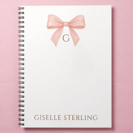 Cuaderno Monogram Blush Pink Bow Watercolor