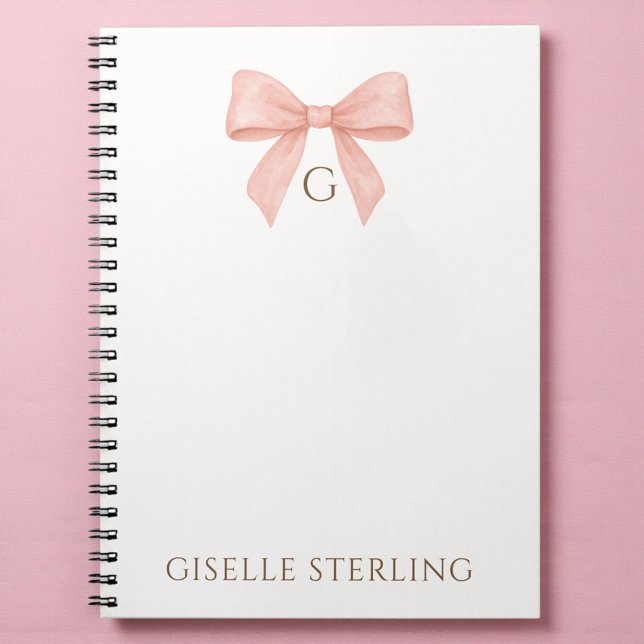 Cuaderno Monogram Blush Pink Bow Watercolor (Subido por el creador)