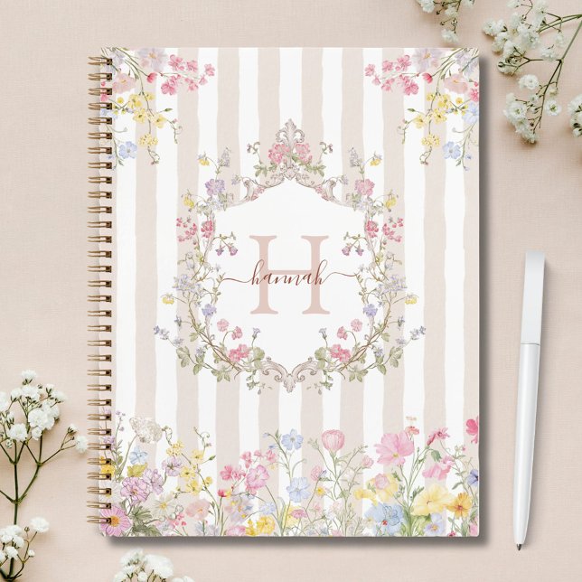 Cuaderno Monogram Colorful Floral Rococo Style Stripes (In situ)