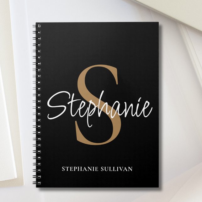 Cuaderno Monogram Elegant Script Name Black Gold  (Subido por el creador)