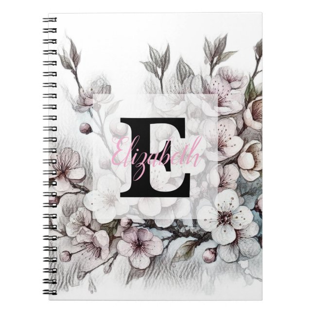 Cuaderno Monogram floral drawing pink cherry blossom  (Frente)