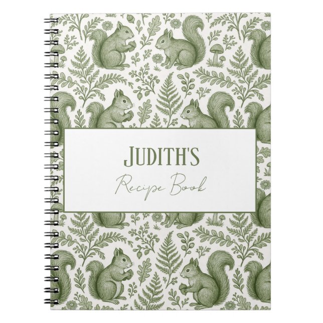 Cuaderno Monogram Green Chinoiserie Squirrel Woodsy Recipe (Frente)