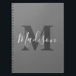 Cuaderno Monogram Initials Custom Name Gray White Cool<br><div class="desc">Monogrammed initial and custom name templates which you can edit. Designed with solid grey color background with white color texts,  you can change both the colors if you wish.</div>