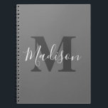 Cuaderno Monogram Initials Custom Name Gray White Cool<br><div class="desc">Monogrammed initial and custom name templates which you can edit. Designed with solid grey color background with white color texts,  you can change both the colors if you wish.</div>