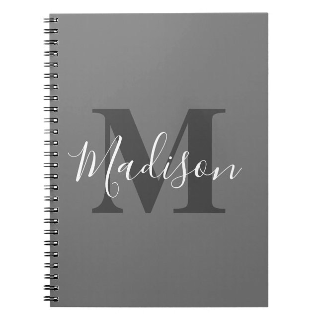 Cuaderno Monogram Initials Custom Name Gray White Cool (Frente)