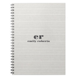 Cuaderno Monogram Minimalistic White Burlap Gray Typography