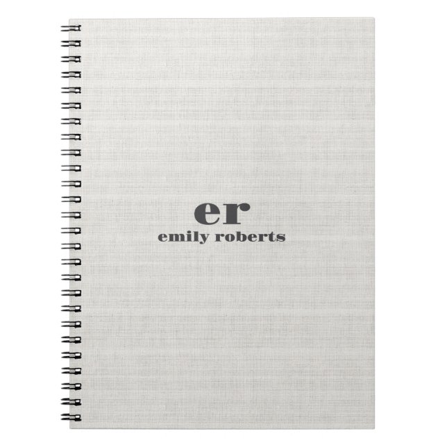 Cuaderno Monogram Minimalistic White Burlap Gray Typography (Frente)