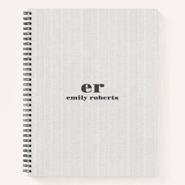 Cuaderno Monogram Minimalistic White Burlap Gray Typography