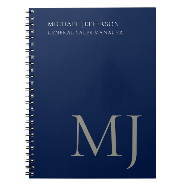 Cuaderno Monogram Plain Dark Blue Trendy Business (Frente)
