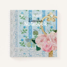 Cuaderno Monogram Pretty vintage floral background Blue