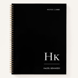 Cuaderno Monogram Simple Elegant Black Personalized Name