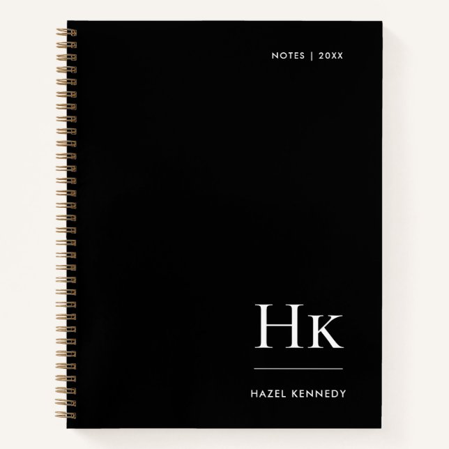 Cuaderno Monogram Simple Elegant Black Personalized Name (Anverso)