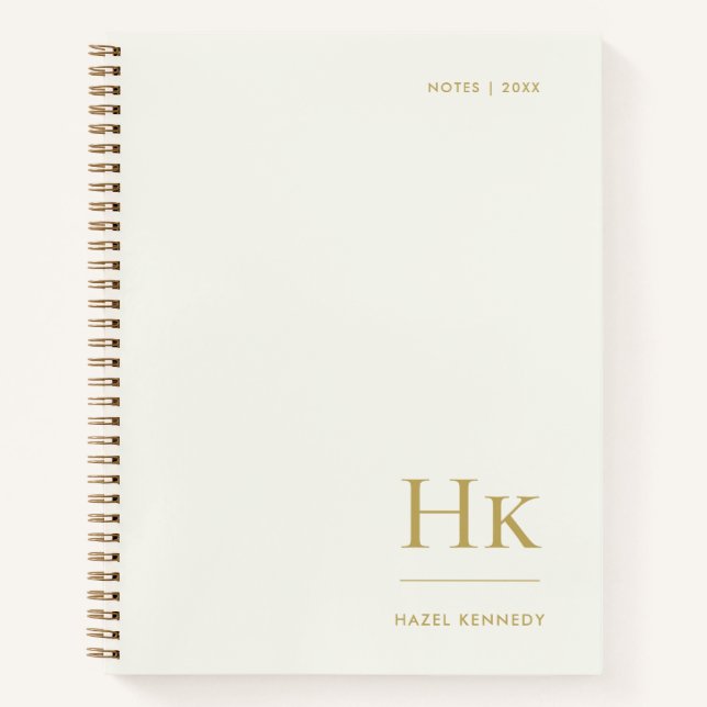 Cuaderno Monogram Simple Elegant Ivory Gold Personalized (Anverso)