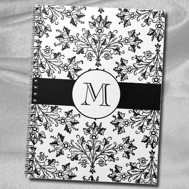 Cuaderno Monogram Vintage Floral Damask Pattern Notebook (Subido por el creador)