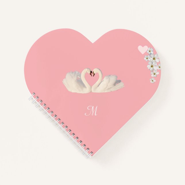 Cuaderno Monogram White Flowers and Swans on Light Pink (Anverso)
