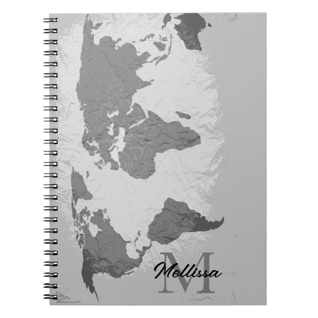 Cuaderno  Monogram World Map Traveler Name Gift Favor (Frente)