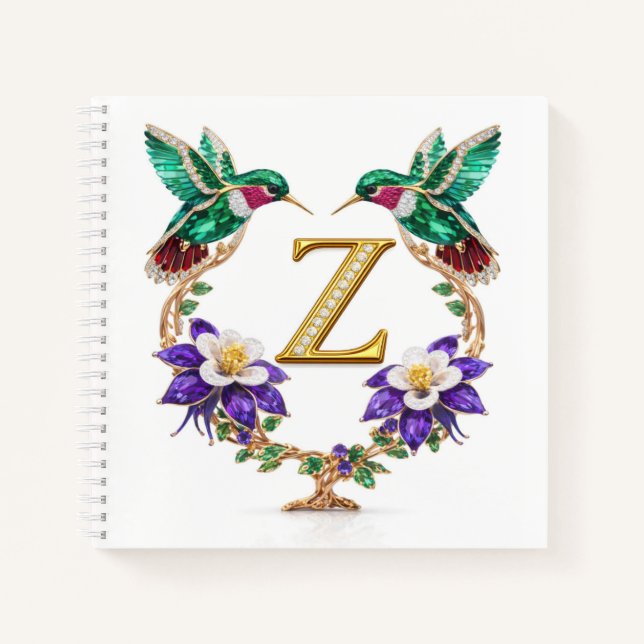 Cuaderno Monogram Z Gold Hummingbird Wedding Shower Gift (Anverso)