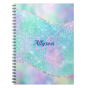 Cuaderno Monograma 3D, nombre, brillo iridiscente