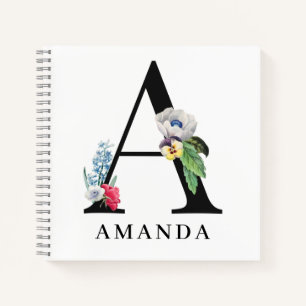 Cuaderno Monograma A de alfabeto floral personalizado