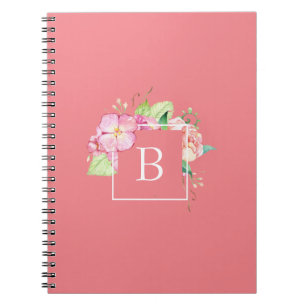 Cuaderno Monograma Abstracto Bonito Rosa y Floral Coral Ros
