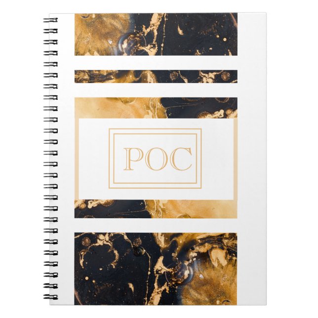 Cuaderno Monograma abstracto de oro azul oscuro (Frente)