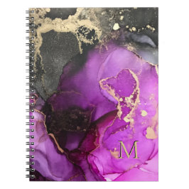 Cuaderno Monograma abstracto púrpura negro oro tinta de alc