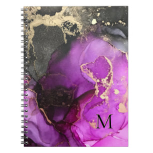 Cuaderno Monograma abstracto rosa negro y oro con tinta al 