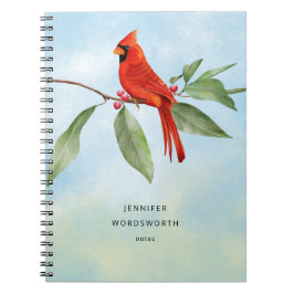Cuaderno Monograma Acuarela Azul Verde Rojo Cardenal Pájaro