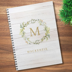 Cuaderno Monograma Acuarela Floral de Madera Rústica