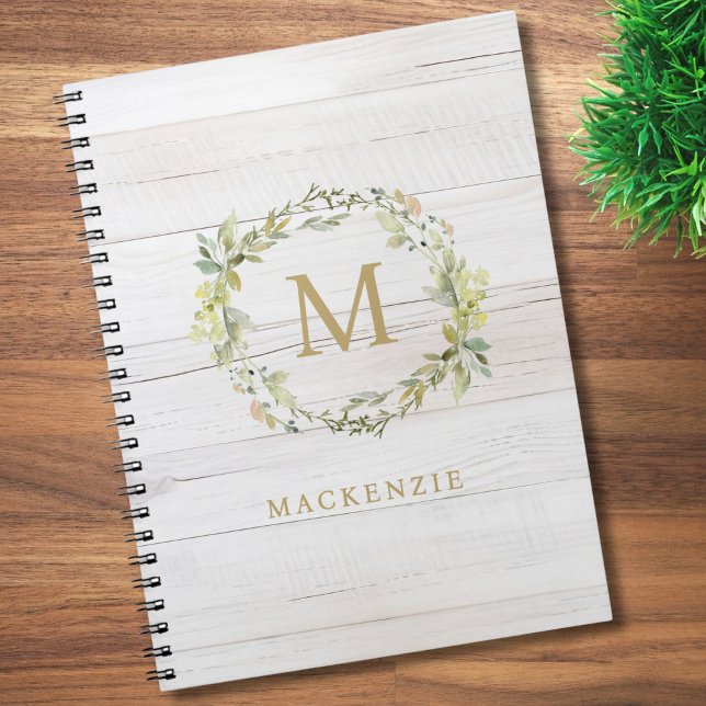 Cuaderno Monograma Acuarela Floral de Madera Rústica (Subido por el creador)