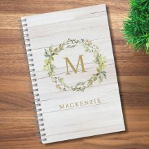 Monograma Acuarela Floral de Madera Rústica