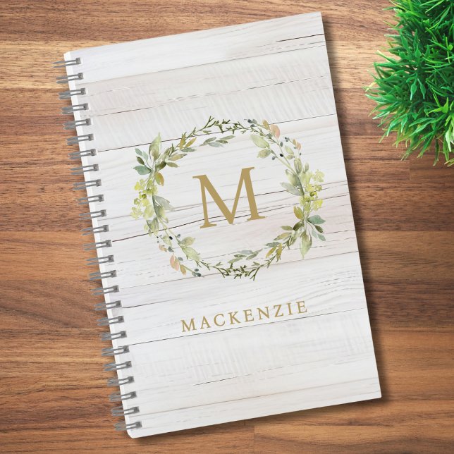 Cuaderno Monograma Acuarela Floral de Madera Rústica (Subido por el creador)