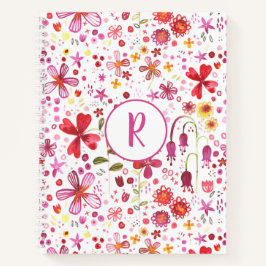 Cuaderno Monograma acuarela floral Patrón moderno