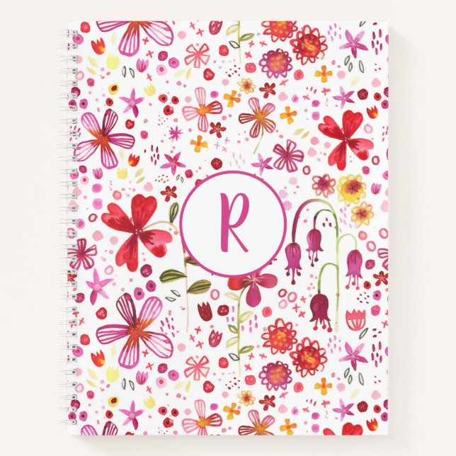 Cuaderno Monograma acuarela floral Patrón moderno (Anverso)