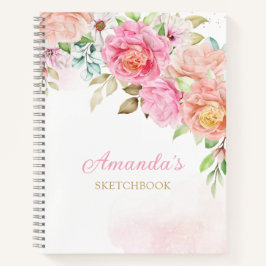 Cuaderno Monograma acuarela rosa Floral Giro personalizado