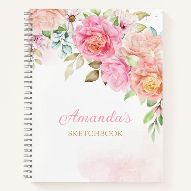 Cuaderno Monograma acuarela rosa Floral Giro personalizado (Anverso)