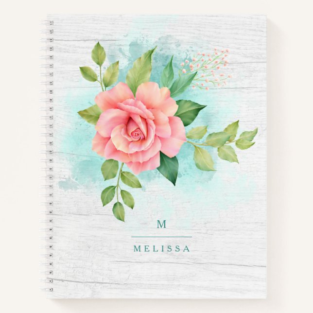 Cuaderno Monograma Acuarela Turquesa Ombre Rosa (Anverso)