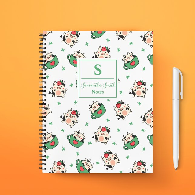 Cuaderno Monograma adorable de vaca kawaii (Subido por el creador)