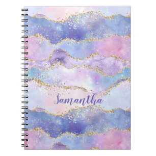 Cuaderno Monograma Agate Purpurina Trendy Blue Pink Púrpura