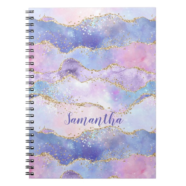 Cuaderno Monograma Agate Purpurina Trendy Blue Pink Púrpura (Frente)