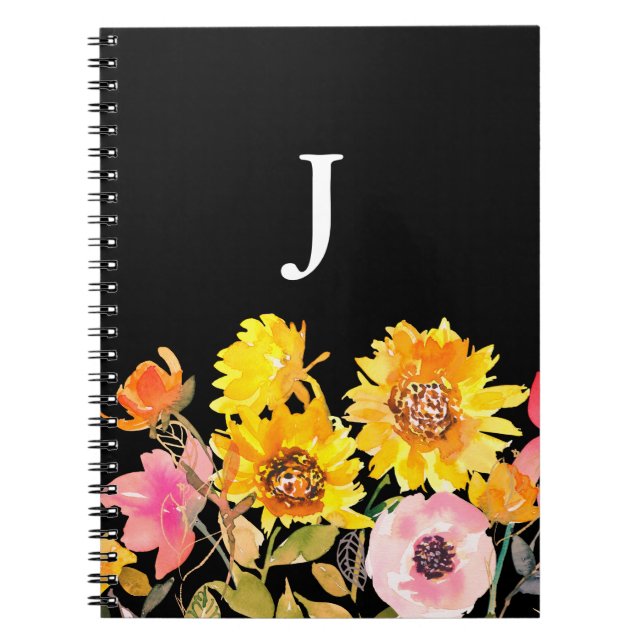 Cuaderno Monograma amarillo acuarela girasol (Frente)