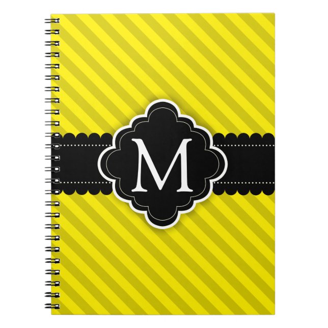Cuaderno Monograma amarillo del personalizado del negro del (Frente)