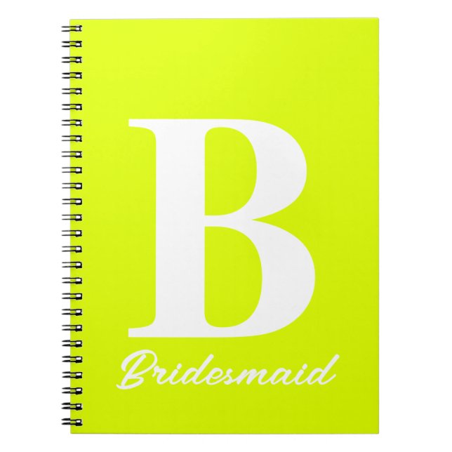 Cuaderno Monograma amarillo fluorescente Boda dama de honor (Frente)