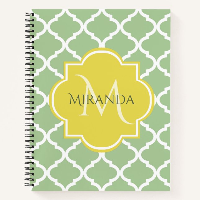 Cuaderno Monograma Amarillo Verde Pastel Chic Cuatro Lóbulo (Anverso)