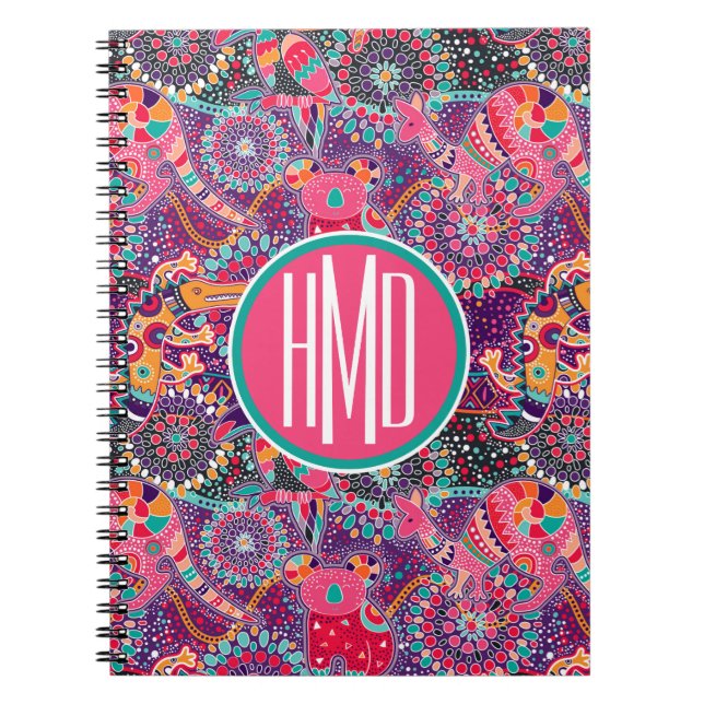 Cuaderno Monograma animal del modelo el | del estilo étnico (Frente)