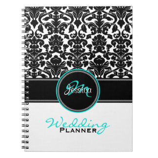 Cuaderno Monograma Aqua Black Damask Wedner Planner