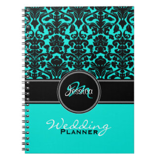 Cuaderno Monograma Aqua Black Damask Wedner Planner